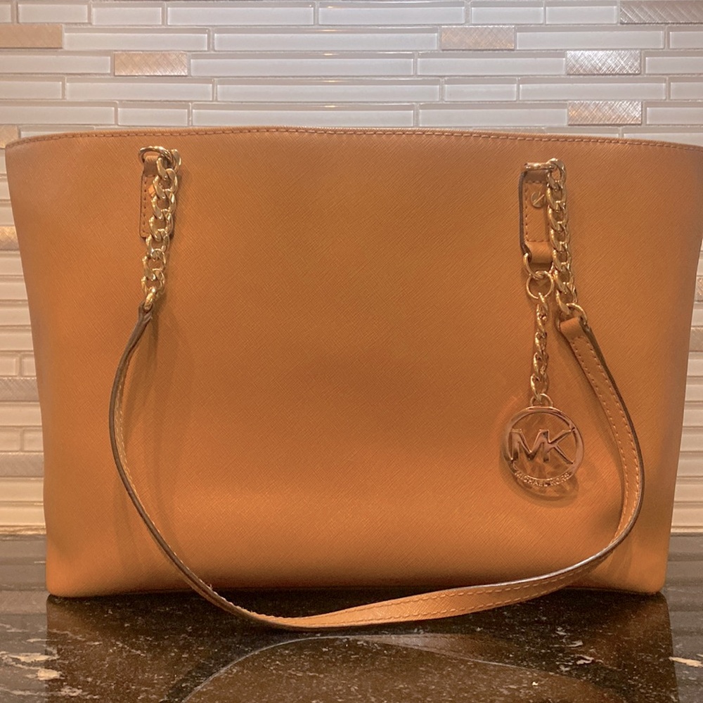 Micheal by Micheal Kors Large Light Brown Tote Bag with chain detail